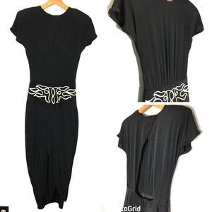 Vintage Black Harem Pant Jumpsuit, Black Crepe Tulip Hem Pantsuit, 80s does 40s